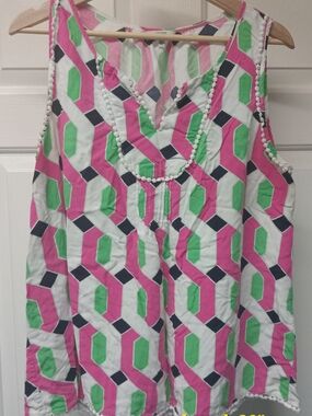 crown & ivy Pink, Green & Navy Geometric Sleeveless Top